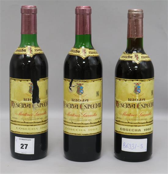 Three bottles of Martinez Locuesta Reserva Rioja 1962